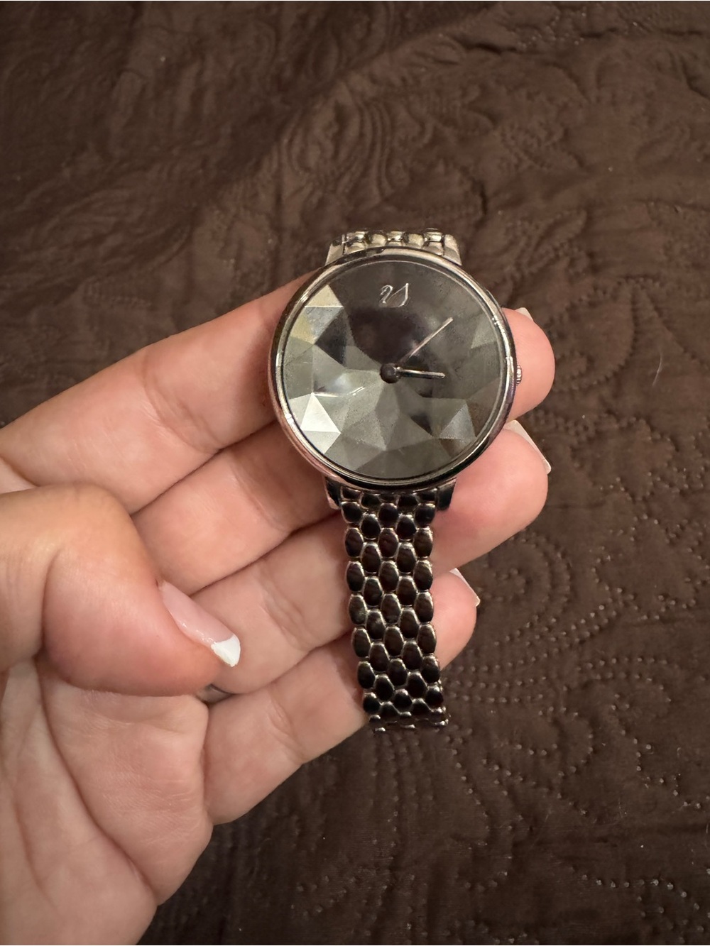Swarovski Gunmetal Faceted Crystal Dial Bracelet Watch